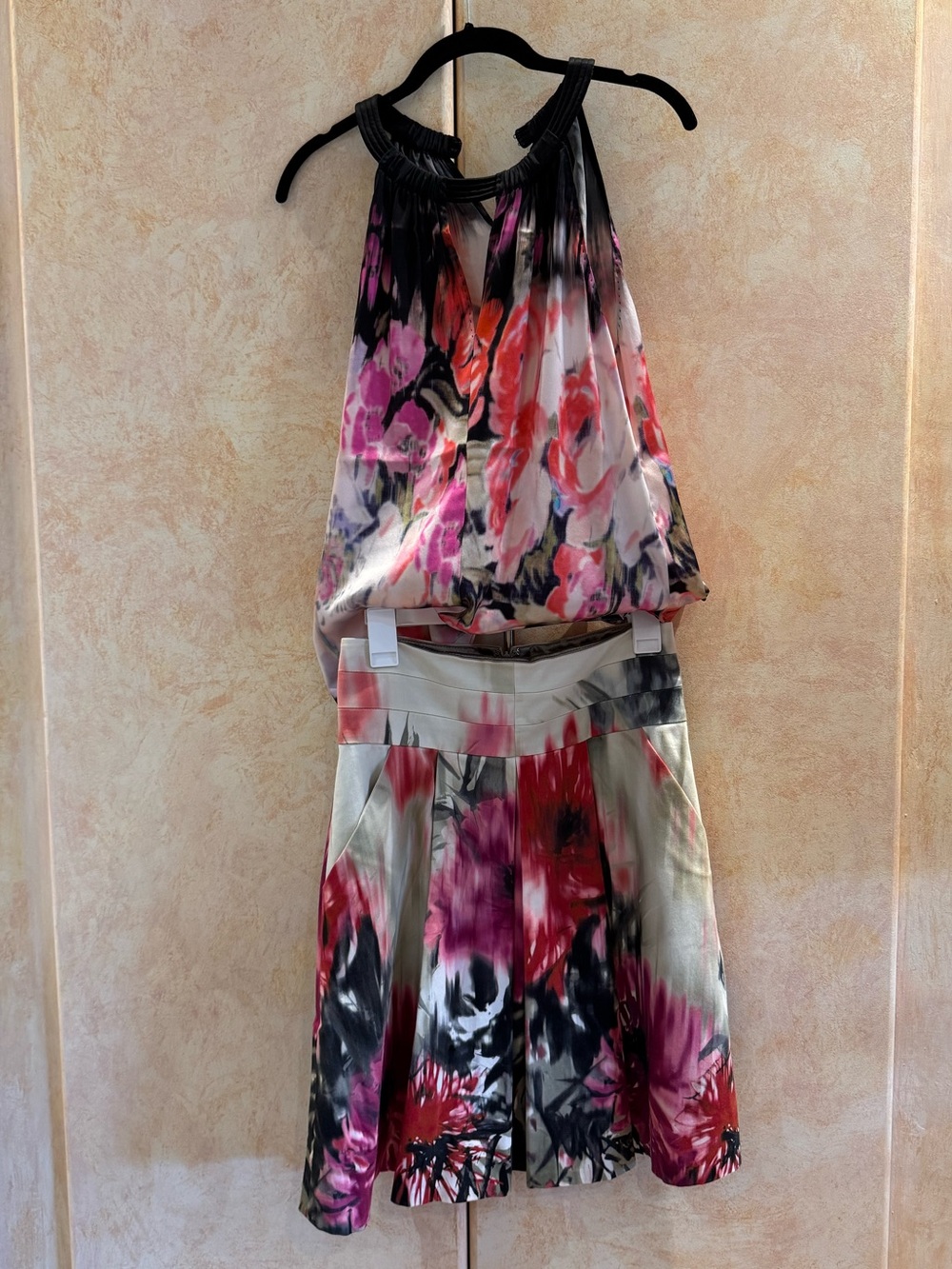 Elie Tahari Floral Mini Dress in Pink, Red, Black, Cream